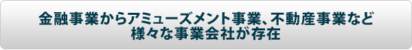 金融事業からアミューズメント事業、不動産事業など様々な事業会社が存在